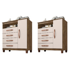 Kit Com 2 Cômoda Sapateira 1 Porta 4 Gavetas Cannes Teka Cham