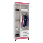 Kit Com 2 Guarda Roupa 3 Portas 2 Gavetas Modena Branco Rosa