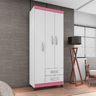 Kit Com 2 Guarda Roupa 3 Portas 2 Gavetas Modena Branco Rosa