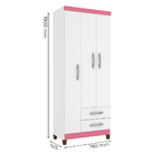 Kit Com 2 Guarda Roupa 3 Portas 2 Gavetas Modena Branco Rosa