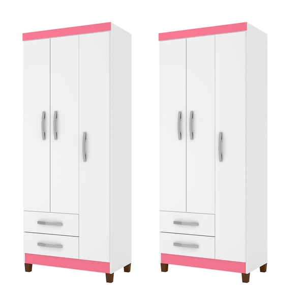 Kit Com 2 Guarda Roupa 3 Portas 2 Gavetas Porto Belo Branco R