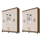 Kit Com 2 Guarda Roupa De Casal 6 Portas 2 Gavetas Com Espelh