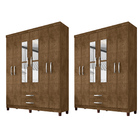 Kit Com 2 Guarda Roupa De Casal 6 Portas 2 Gavetas Com Espelh