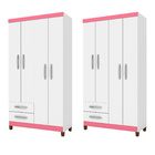 Kit Com 2 Guarda Roupa Solteiro 4 Portas 2 Gavetas Modena Bra