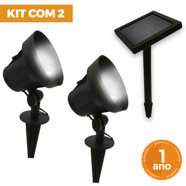 Kit com 2 - Luminária Solar Spot Refletor com Espeto de Jardi