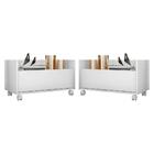 Kit Com 2 Mesas De Cabeceira 60 Cm Com Rodízios Multimóveis F