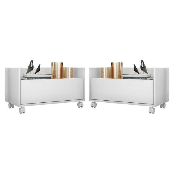 Kit Com 2 Mesas De Cabeceira 60 Cm Com Rodízios Multimóveis F