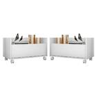 Kit Com 2 Mesas De Cabeceira 80cm Com Rodízios Multimóveis V4