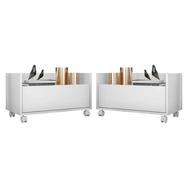 Kit Com 2 Mesas De Cabeceira 80cm Com Rodízios Multimóveis V4