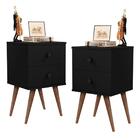 Kit Com 2 Mesas De Cabeceira Retrô Duas Gavetas Candy - Preto