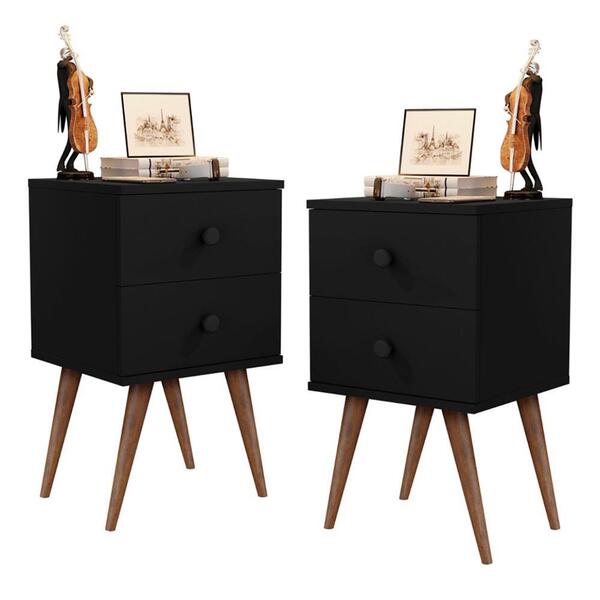Kit Com 2 Mesas De Cabeceira Retrô Duas Gavetas Candy - Preto