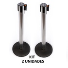 Kit Com 2 Pedestais De Fila Cromados com Base preta