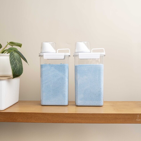 Kit Com 2 Porta Sabão Em Pó 2,3l Com Copo Dosador E Travas -