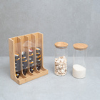 Kit Com 2 Potes De Vidro Com Tampa De Bambu 1,6l E Porta Cáps