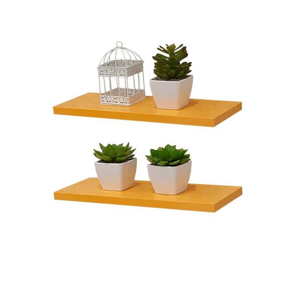 Kit Com 2 Prateleiras Amarelas 40x20cm Com Suporte Invisível
