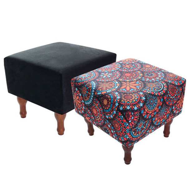 Kit Com 2 Puff Banqueta 40x40cm Quadrado Pés Madeira Bf Colch