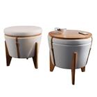 Kit Com 2 Puff Decorativo Berlim Linho Claro Com Pés Em Madei