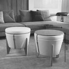 Kit Com 2 Puff Decorativo Berlim Linho Claro Com Pés Em Madei