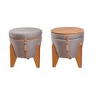 Kit Com 2 Puff Decorativo Berlim Linho Claro Com Pés Em Madei