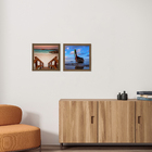 Kit com 2 Quadros Decorativos Escada Praia 30x30cm Marrom