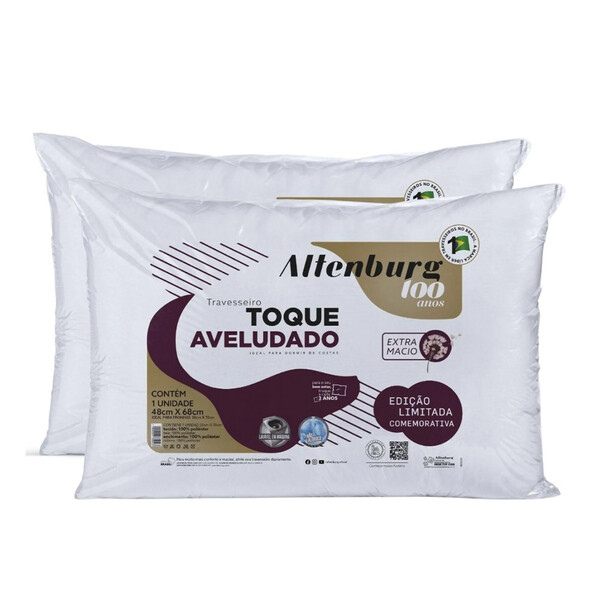Kit Com 2 Travesseiros Altenburg Toque Aveludado 48x68cm Conf