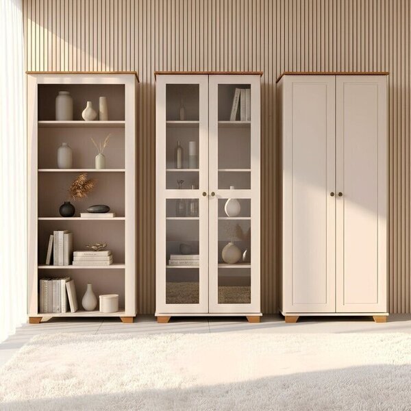 Kit Com 3 Armários Multiuso Pés E Tampo Em Madeira Maciça Ana