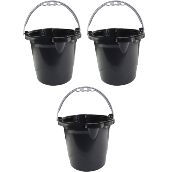 Kit Com 3 Baldes Reforçados 8,5 Litros Com Alça Preto