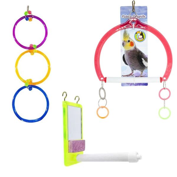 Kit Com 3 Brinquedos Para Gaiola De Calopsita Agapornis E Per