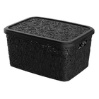 Kit Com 3 Caixas Organizadoras Renda Floral Preto + Cestos