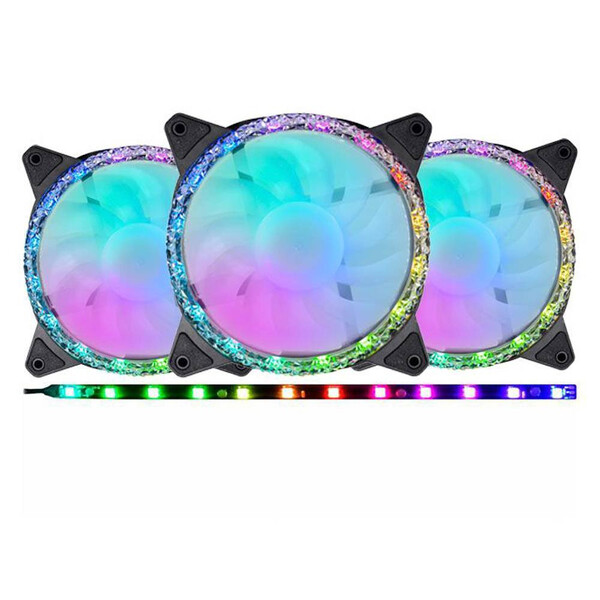 Kit Com 3 Fans K-mex Star Rítmico Argb Rainbow Com Controlado