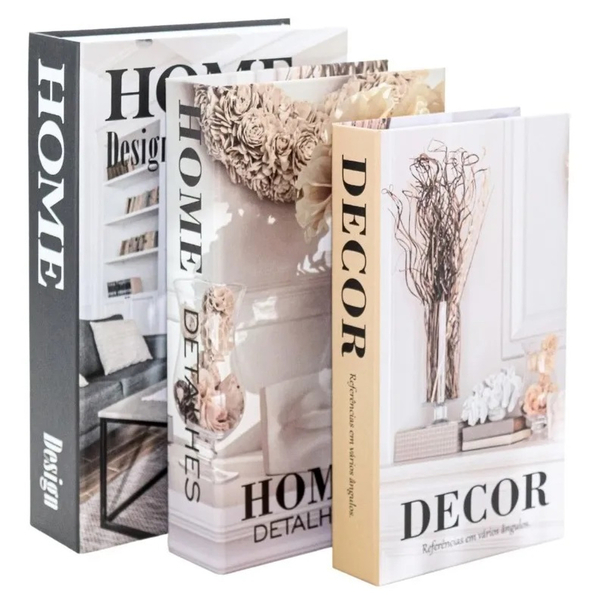 Kit Com 3 Livros Decorativos Home Imitação Livros Para Decora