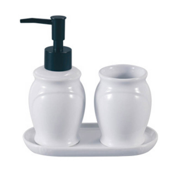 Kit Com 3 Peças Para Banheiro Em Ceramica Paris Branco E Pret