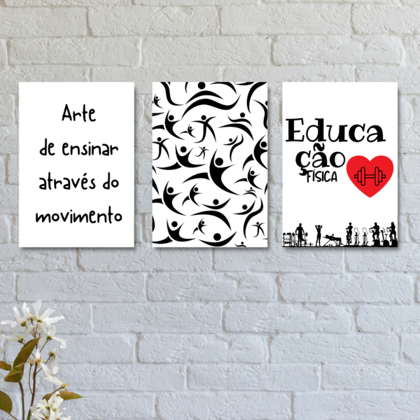 Kit Com 3 Placas Decorativas Educação Física