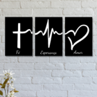 Kit Com 3 Placas Decorativas Fé, Esperança E Amor