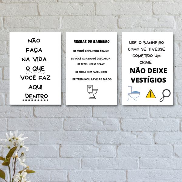 Kit Com 3 Placas Decorativas Regras Não Deixe Vestígios