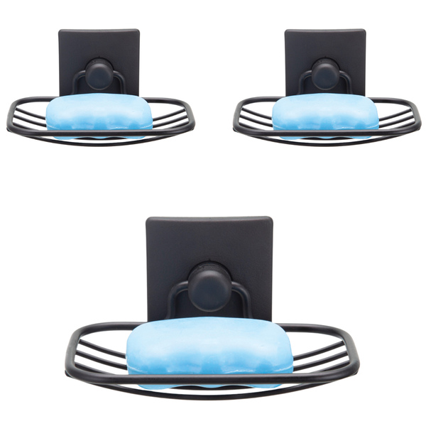 Kit Com 3 Porta Sabonete Saboneteira Dupla Face 3m Preto Fosco