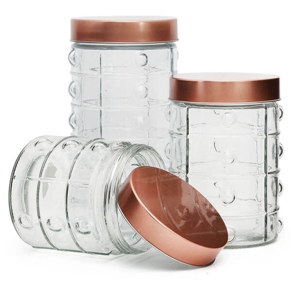 Kit Com 3 Potes De Vidro Tampa Rosqueável Prata Rose Condimen