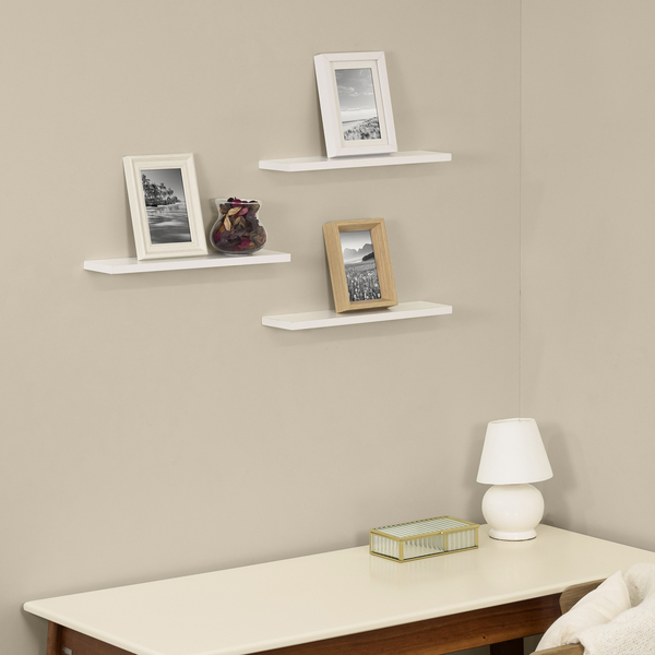 Kit com 3 Prateleiras de Madeira MDP Branca 40x10cm com Suporte Invisível Criar Zamar