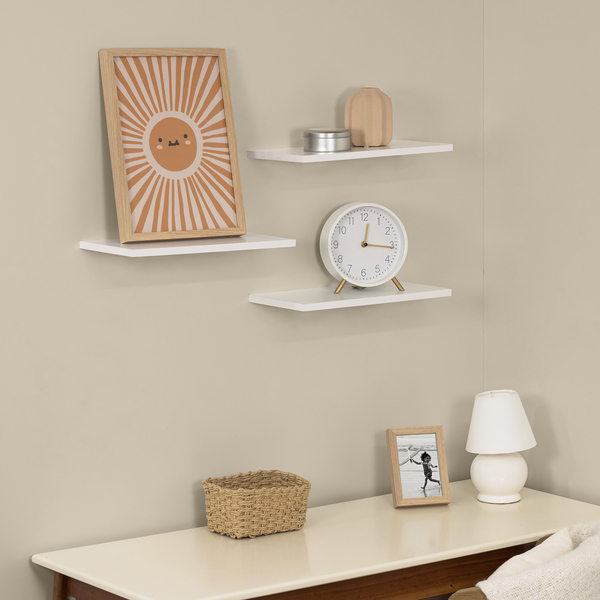 Kit com 3 Prateleiras de Madeira MDP Branca 40x20cm com Suporte Invisível Criar Zamar