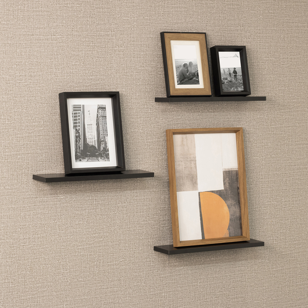 Kit com 3 Prateleiras de Madeira MDP Preta 40x10cm com Suporte Invisível Criar Zamar