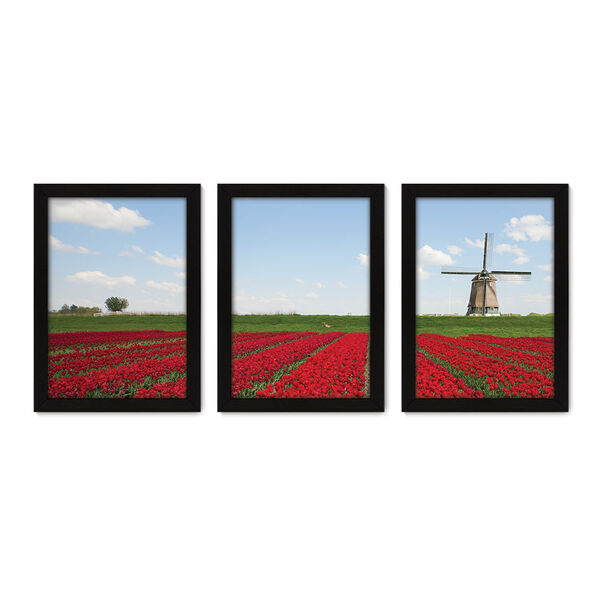 Kit Com 3 Quadros - Campo Moinho Paisagem - 050kq02p