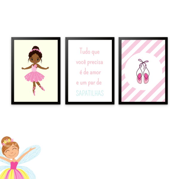 Kit Com 3 Quadros Decorativos Bailarina Cute 2