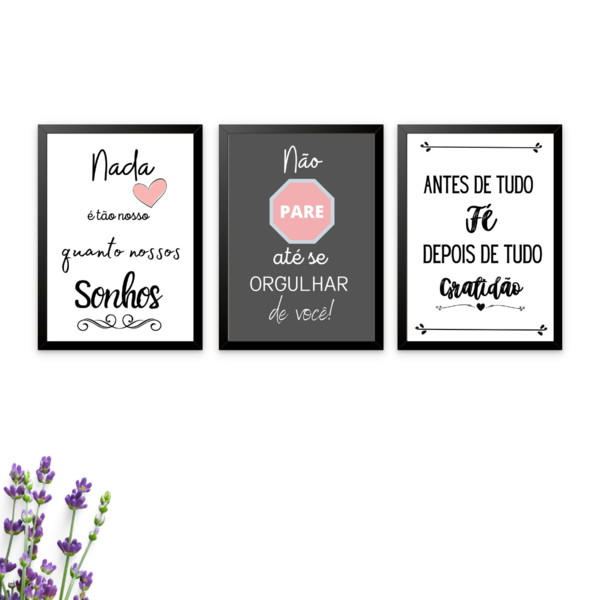 Kit Com 3 Quadros Decorativos Não Pare