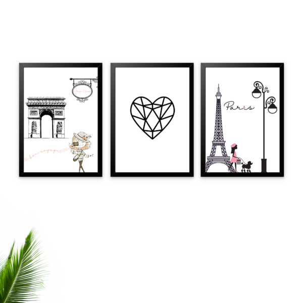 Kit Com 3 Quadros Decorativos Paris