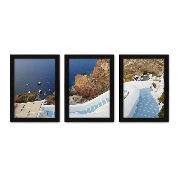 Kit Com 3 Quadros - Grécia Mar Paisagem - 126kq02p