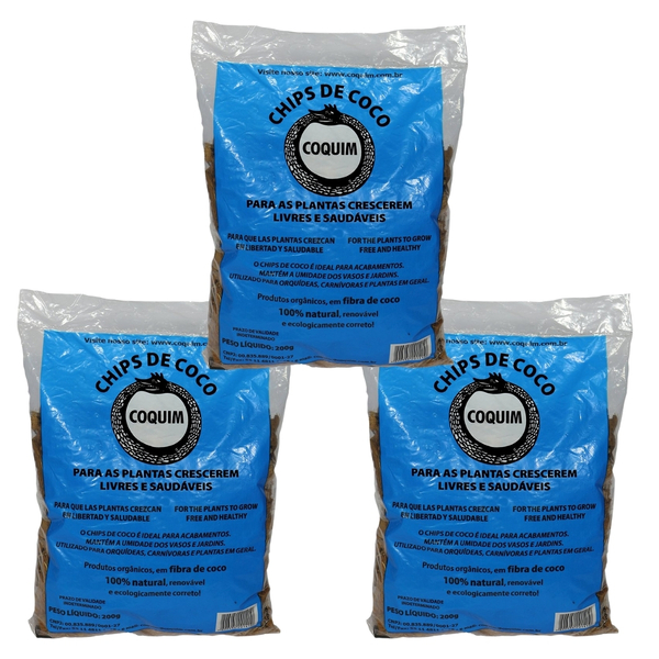 Kit Com 3 Substrato De Chips De Coco Para Orquídeas 200g