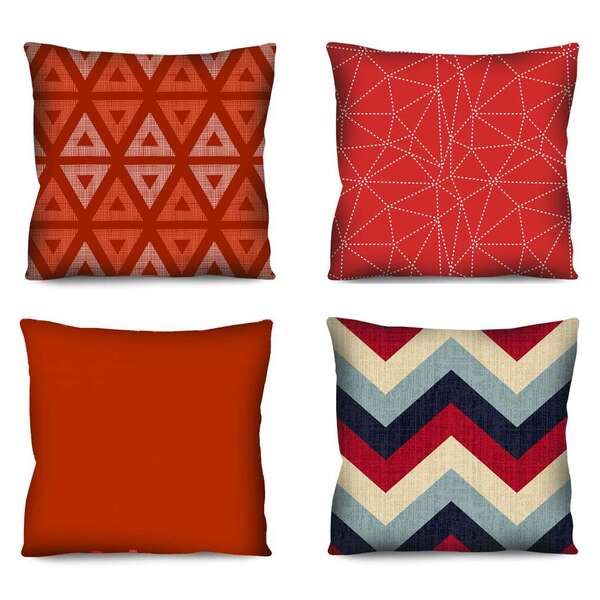 Kit Com 4 Almofadas Geométricas Vermelho 42x42 Cm