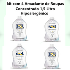 Kit Com 4 Amaciante Roupa Concentrado Hipoalergênico 1,5 Lt