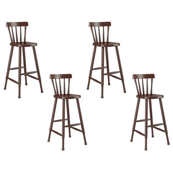 Kit Com 4 Banquetas De Maderia Bar Castanho - Piratini