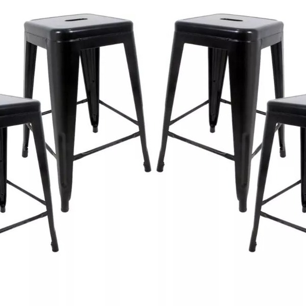 Kit Com 4 Banquetas Tolix Iron Aço Carbono Industrial  - Preto